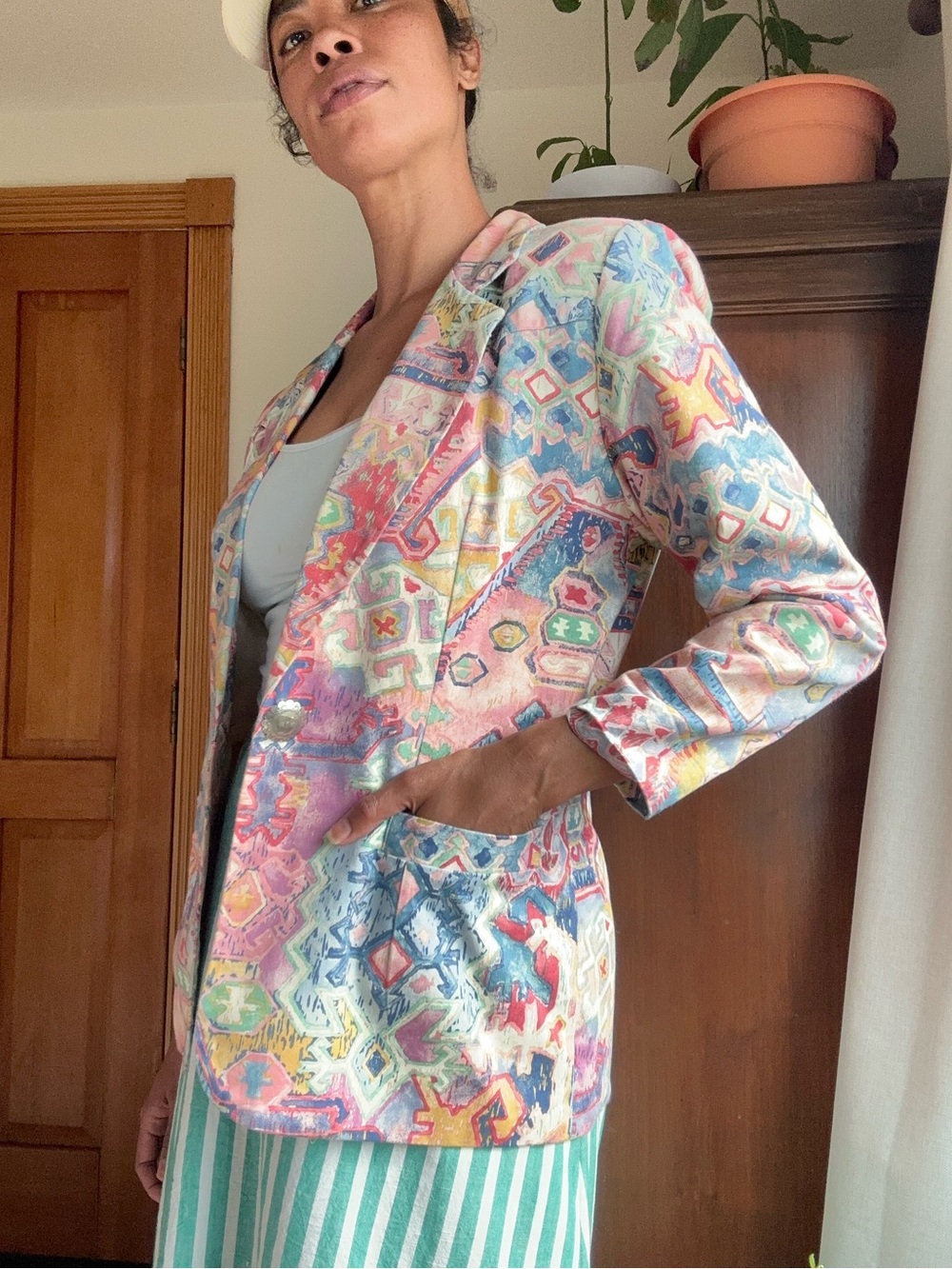 Patterned Pastel Blazer Jacket - Multicolor - Picture 5 of 8